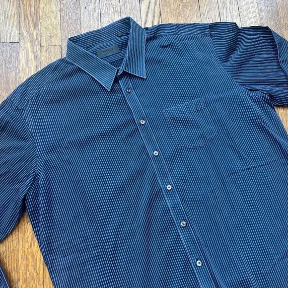 Sand Copenhagen "SPO" Blue Pinstriped Button-Up Dress Shirt - Men's 18" / 46 - Picture 2 of 9